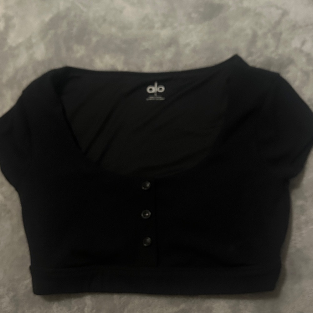 ALO Yoga Black Buttoned Crop Top